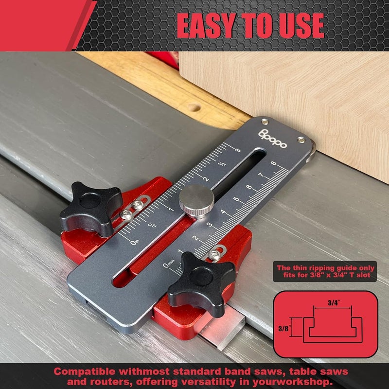 BPOPO Table Saw Thin Rip Jig Guide for Cutting Repetitive Narrow Strips,Safe and Fast Ripping Guide fits for 3/4" X 3/8" T Slots,Compatible with Band Saws, Table Saws, and Routers - Image 3